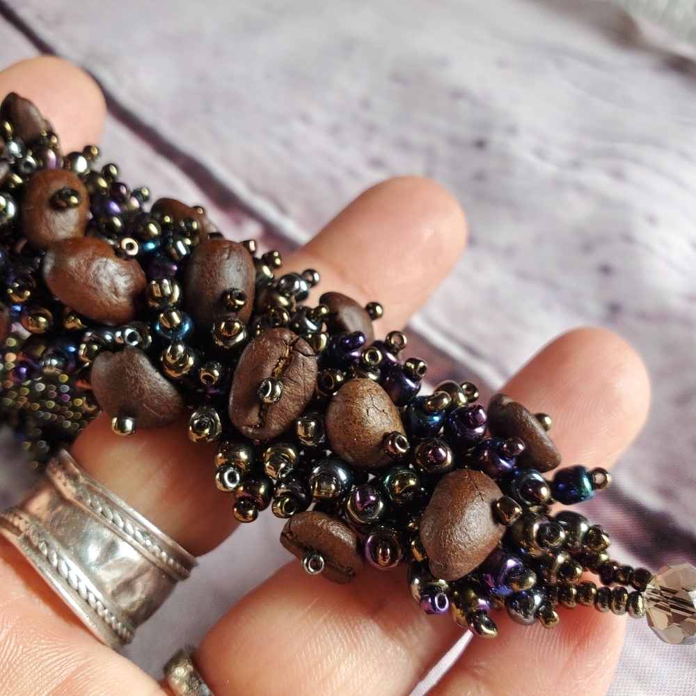 Antigua‎ Guatemala Coffee Beans Bracelet Hand Crafted Brown Purple Golden